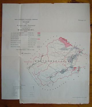 Rare - Montgomeryshire Antique Ordnance Survey Poor Law Map 1888.  Owen Jones