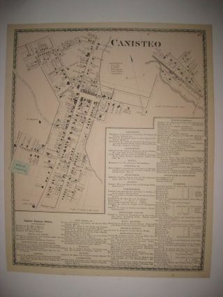 Antique 1873 Canisteo City Steuben County York Handcolored Map Rare