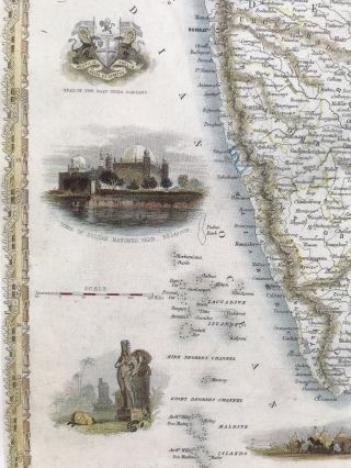 4 x Old Antique vintage colour maps 1800s: INDIA: South,  North: Tallis Reprint 4
