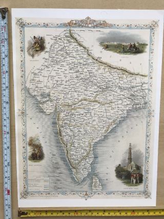 4 x Old Antique vintage colour maps 1800s: INDIA: South,  North: Tallis Reprint 5