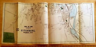1870 Large Map Southern Fitchburg,  Ma Massachusetts Beers Very Detailed