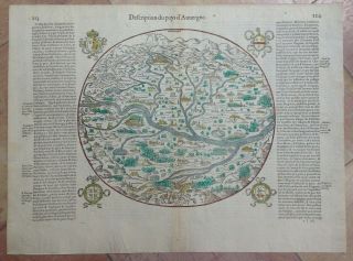 France Auvergne 1575 Belleforest 16e Century Large Antique Wood Engraved Map