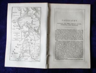 1856 Libya Ethiopia Sennar Cailliaud Africa Exploration Antique Map Route,  Text