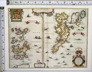 Historic Antique Vintage Old Map: Orkney & Shetland,  Scotland 1600s Reprint