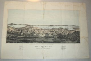 San Francisco 1855 - Orig.  Color Lithograph View Map By Henry Bill - Gold Rush