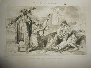 1859 Steel Engraving Argentina Costume Des Gauchos Gaucho Dans Les Pampas