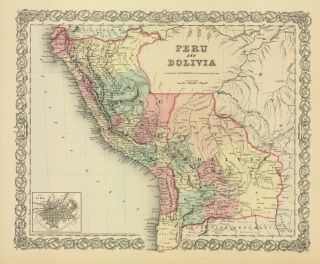1860 Colton Peru And Bolivia (hand Colored Antique Map)