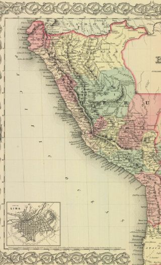 1860 Colton Peru and Bolivia (Hand Colored Antique Map) 2