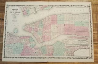 Antique Colored Map Of York & Adj Cities / Johnson 