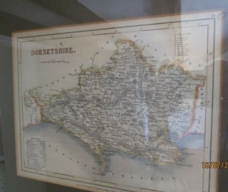 Antique Hand Coloured Map Of Dorset,  Framed And Glazed.