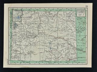 C1949 Britannica Map Wyoming Cheyenne Casper Douglas Yellowstone National Park