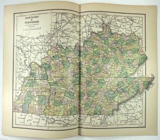 1887 Map Of Kentucky & Tennessee By Phillips & Hunt.  Antique
