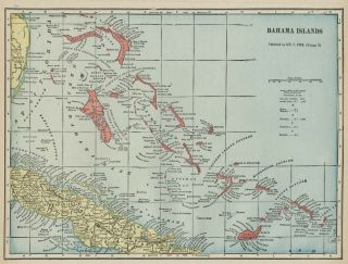 Bahamas Bahama Islands Map: Authentic 1899; Cities; Towns; Ports,  Topography