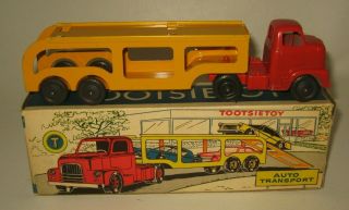 1950 ' s Tootsietoy Auto Transport No 207 NMIB Red Tractor / Yellow Trailer BF22 3