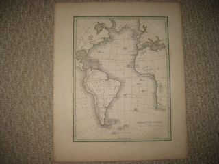 Antique 1835 Atlantic Ocean Bradford Map United States South America Africa Nr