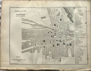 Map Antique Litho,  Us Naval Expedition,  Map,  Plan Of City Santiago,  Chile,  1855