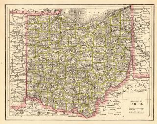 1886 Antique Ohio State Map Of Ohio Gallery Wall Art Vintage Ohio Map 6790