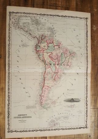 Antique Colored Map Of South America - Johnson 
