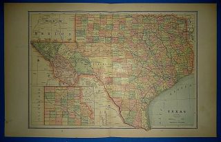 Vintage Circa 1886 Texas Map Old Antique Atlas Map