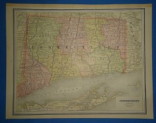 Vintage Circa 1886 Connecticut Map Old Antique Atlas Map