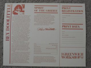 Bev Doolittle " Spirit Of The Grizzly " Certificate Of Authenticty/registration