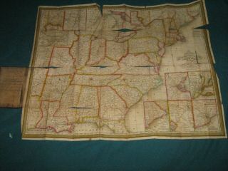 1836 Mitchell Folding Map United States Drawing Soldier Texas Rangers Manuscript