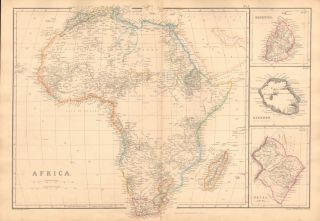 1860 Antique Map - Africa,  Mauritius,  Bourbon,  Natal