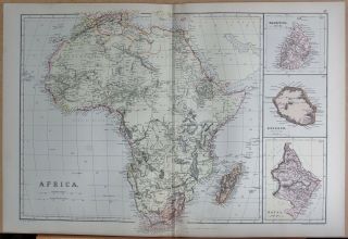 1882 Large Antique Map - Africa,  Insets Mauritius Bourbon (reunion) Natal