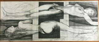 Ernst Fuchs 1967 Triple Signed Etching " Eva Triptychon ".