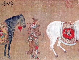 Vintage Han Kan Tartars Bringing Tribute of Horses Chinese Scroll LITHO 1966 Z35 2