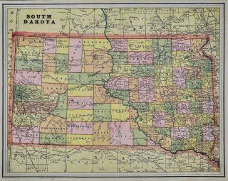 1892 Cram Map - South Dakota Black Hills Deadwood Pierre Sioux Falls Rapid City 2