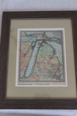 Rare Antique David H.  Burr.  1835 Map Of Michigan Lithograph 13” X 11” Framed