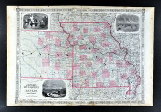 1864 Johnson Map Missouri & Kansas City St.  Louis Santa Fe Trail St.  Joseph Mo