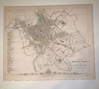 1830 Baldwin Cradock Map Plan Of Modern Rome Landmarks Antique