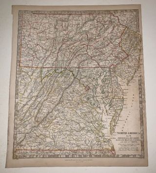 1833 Baldwin Cradock Map America Pennsylvania Maryland Delaware Antique