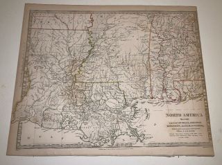 1833 Baldwin Cradock Map North America Louisiana Arkansas Antique