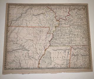 1833 Baldwin Cradock Map America Missouri Alabama Kentucky Antique