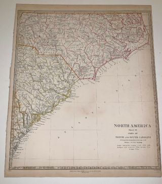 1833 Baldwin Cradock Map America North And South Carolina Antique