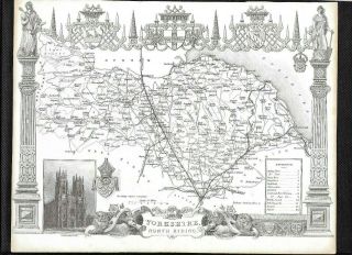 Yorkshire North Riding Antique County Map Thomas Moule C1850