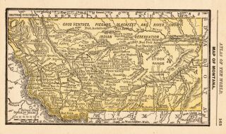 1888 Miniature Antique Montana State Map Rare Size Vintage Map Of Montana 6397