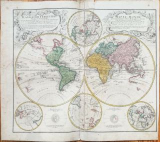 Homann: Huge Map Of The World Hemispheres - 1746