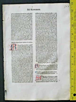 Incunabula,  Early,  Important Bible Leaf,  Epistle To Romans 1 - 2,  N.  Jenson,  Venice,  1479