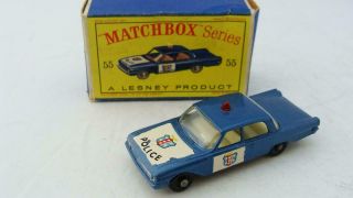 Regular Wheels Matchbox Lesney 55 Ford Fairlane Police England / Uk Nmib Car