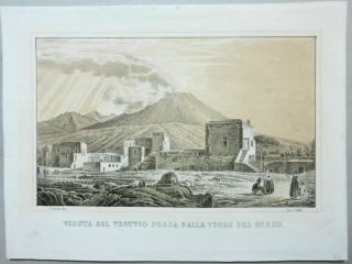 Veduta Vesuvio Da Torre Del Greco 1853 - 60 Leale Litografia Cirelli Originale