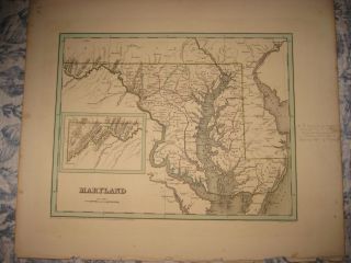 Important Large Antique 1838 Maryland Baltimore Bradford Handcolored Map Rare Nr