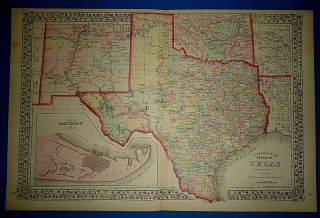 Vintage Circa 1874 Texas - Indian Territory Old Antique Atlas Map