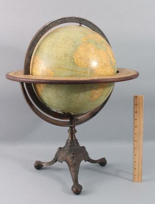 Large Antique 1920s Rand Mcnally 12inch Terrestrial Globe Claw - Foot Iron Base Nr