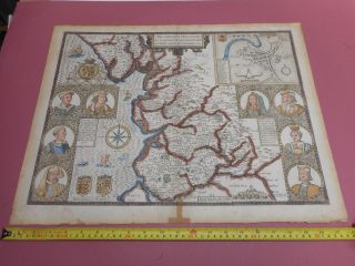 100 Large Lancashire Map By John Speed C1676 Vgc Hand Coloured