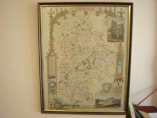 Vintage Framed & Glazed Old Map Of Bedfordshire 21 " X 17 "
