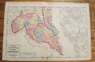 Antique Map Of Md/counties Of Calvert Charles & St.  Mary 